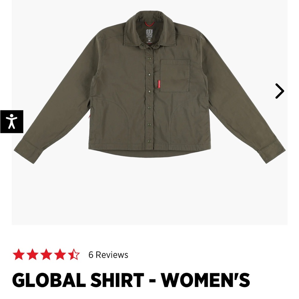 Like new Topo Designs snap-up cropped versatile Global shirt. Size M